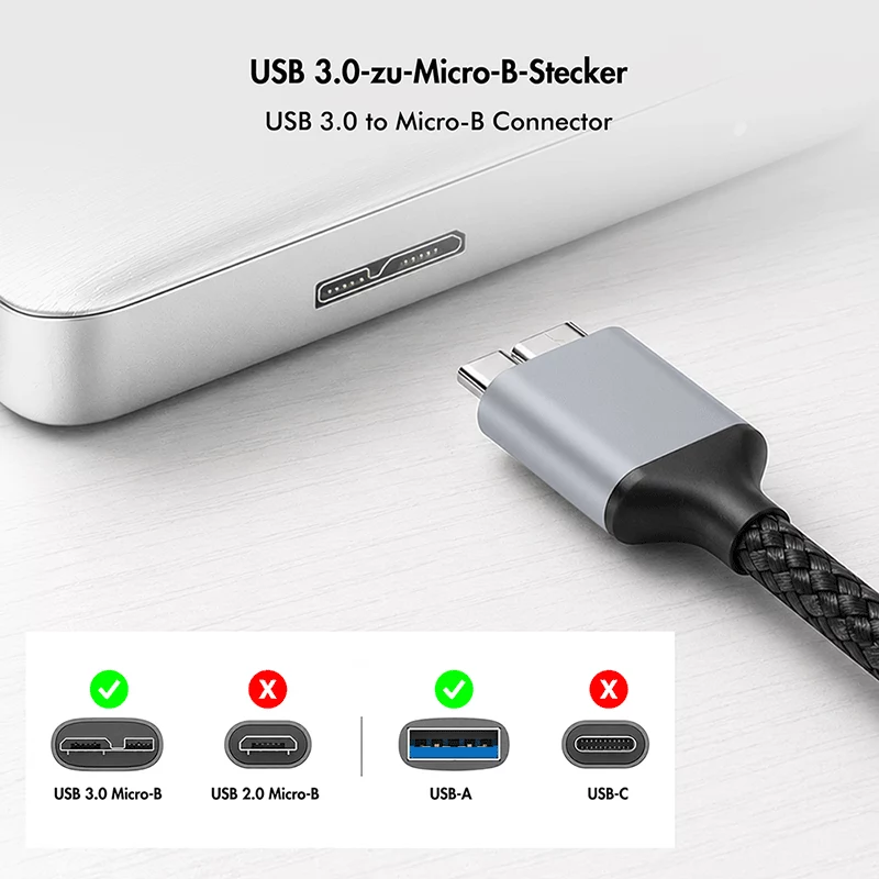 Logilink CU0291 USB 3.0 cable, A/M to Micro-USB/M, 5 Gbps, nylon, metal, black/silver, 2 m