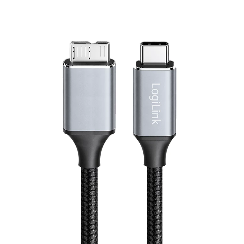 Logilink CU0199 USB 3.2 Gen1 Type-C cable, C/M to Micro-USB/M, 5 Gbps, nylon, metal, black/silver, 2 m