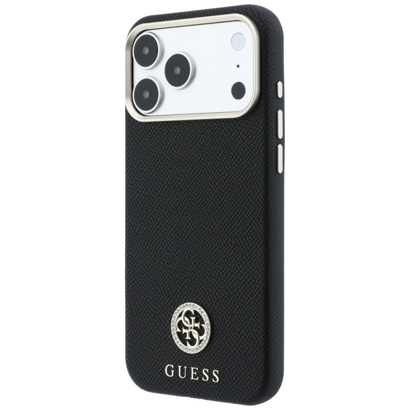 Guess GUE005537-0 Grained Round Strass Logo MagSafe Case for Apple iPhone 18 Pro Max / 17 Pro Max, black