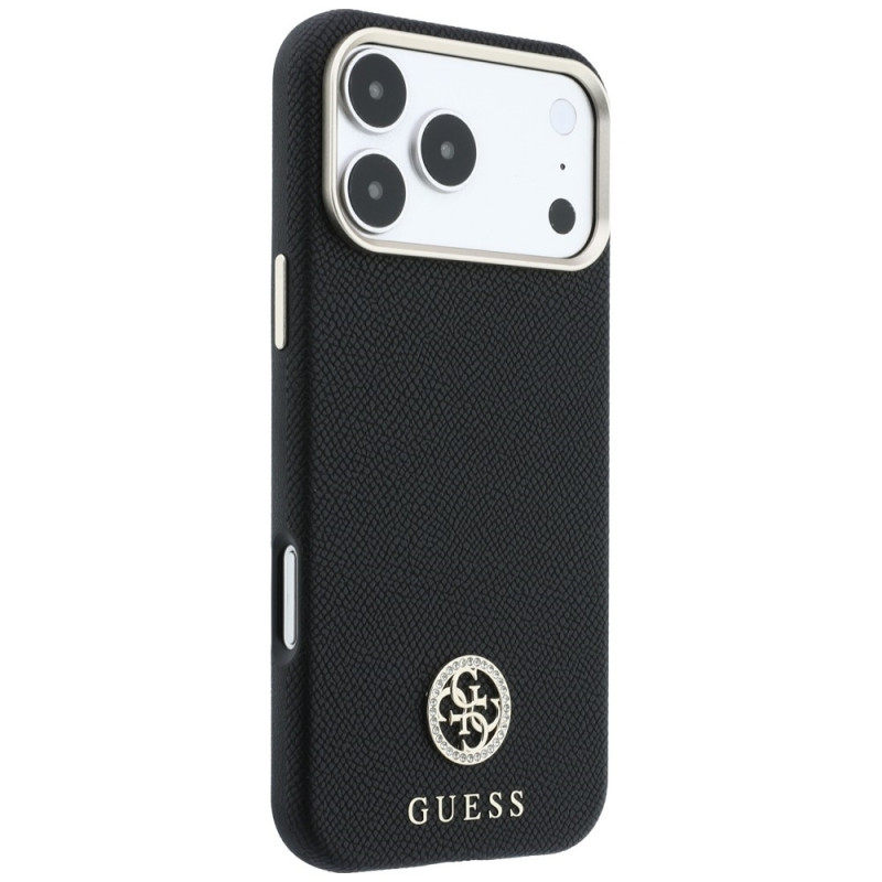 Guess GUE005537-0 Grained Round Strass Logo MagSafe Case for Apple iPhone 18 Pro Max / 17 Pro Max, black
