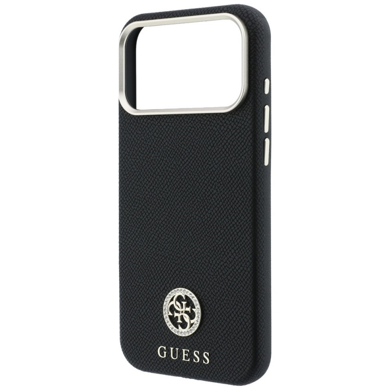 Guess GUE005537-0 Grained Round Strass Logo MagSafe Case for Apple iPhone 18 Pro Max / 17 Pro Max, black