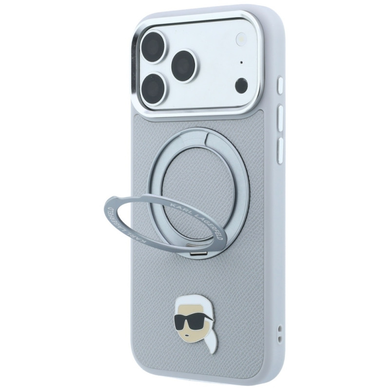 Karl Lagerfeld with Ring Stand 360 Karl Head Pin MagSafe Case for Apple iPhone 18 Pro Max / 17 Pro Max, Grey (KF003236)