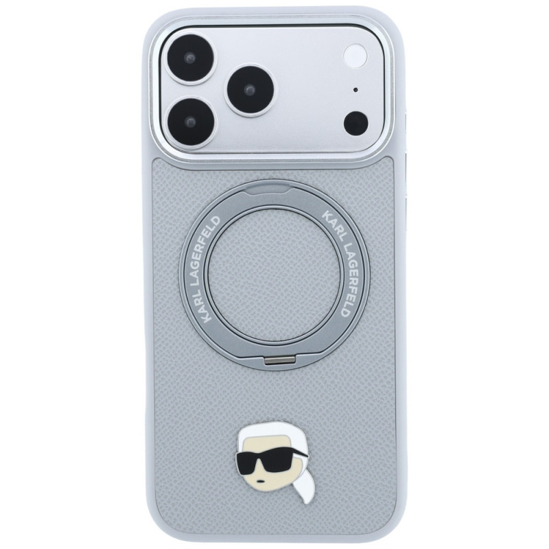 Karl Lagerfeld with Ring Stand 360 Karl Head Pin MagSafe Case for Apple iPhone 18 Pro Max / 17 Pro Max, Grey (KF003236)
