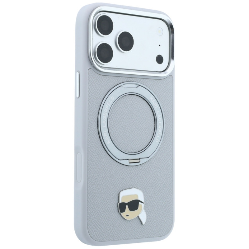Karl Lagerfeld with Ring Stand 360 Karl Head Pin MagSafe Case for Apple iPhone 18 Pro Max / 17 Pro Max, Grey (KF003236)
