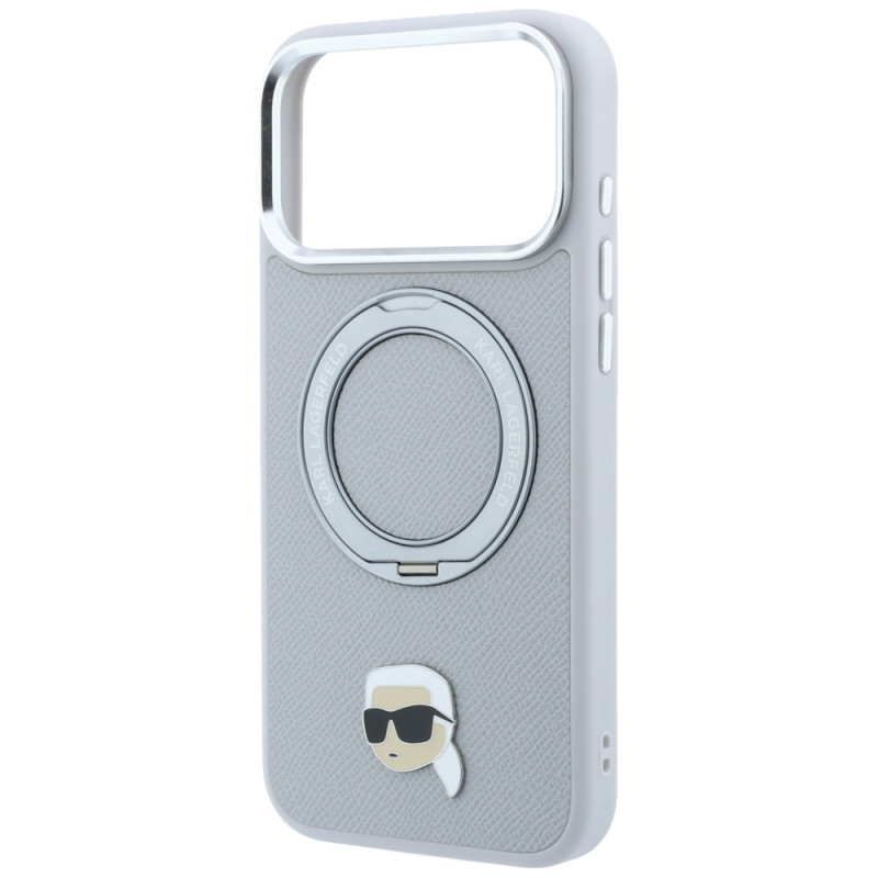 Karl Lagerfeld with Ring Stand 360 Karl Head Pin MagSafe Case for Apple iPhone 18 Pro Max / 17 Pro Max, Grey (KF003236)