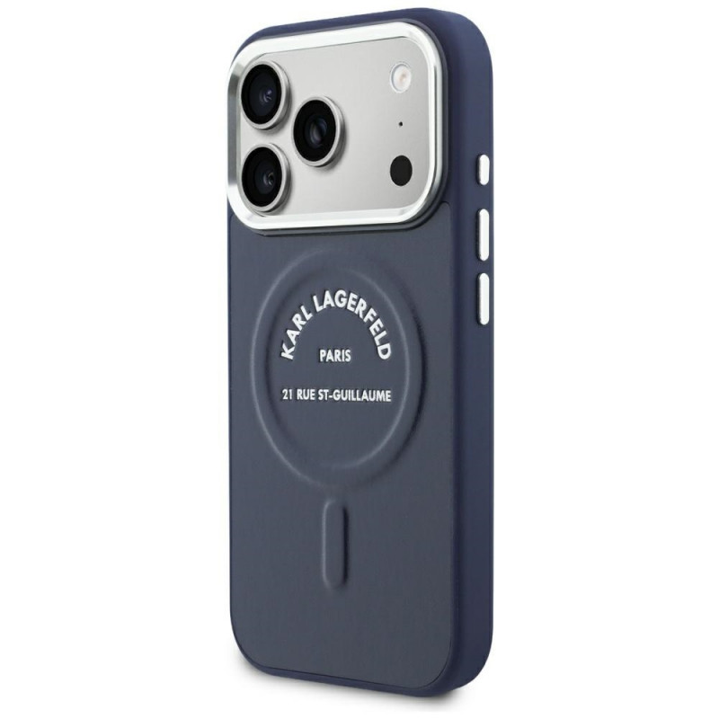 Karl Lagerfeld Embossed Open Ring RSG Logo MagSafe Case for Apple iPhone 18 Pro Max / 17 Pro Max, Blue (KF003292-0)