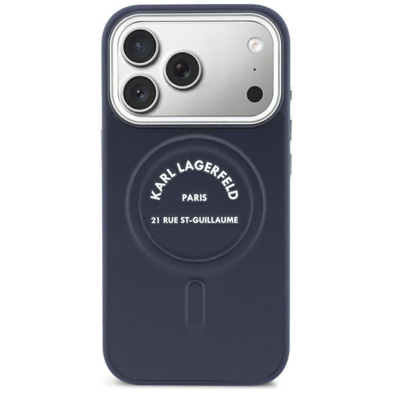 Karl Lagerfeld Embossed Open Ring RSG Logo MagSafe Case for Apple iPhone 18 Pro Max / 17 Pro Max, Blue (KF003292-0)