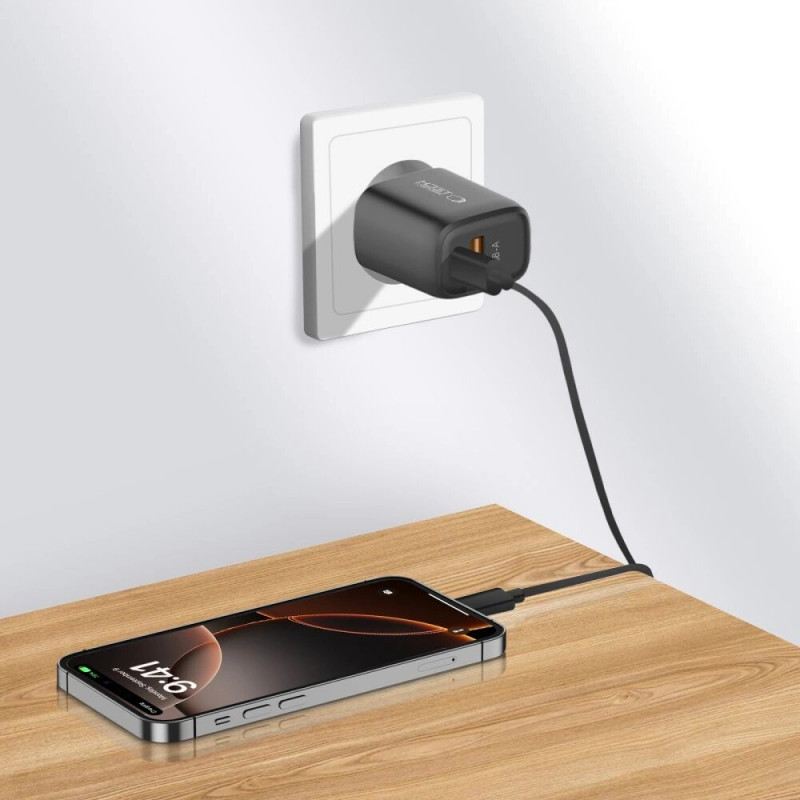 Tech-Protect NCA20 USB-A / USB-C wall charger PD 20W / QC3.0, Black
