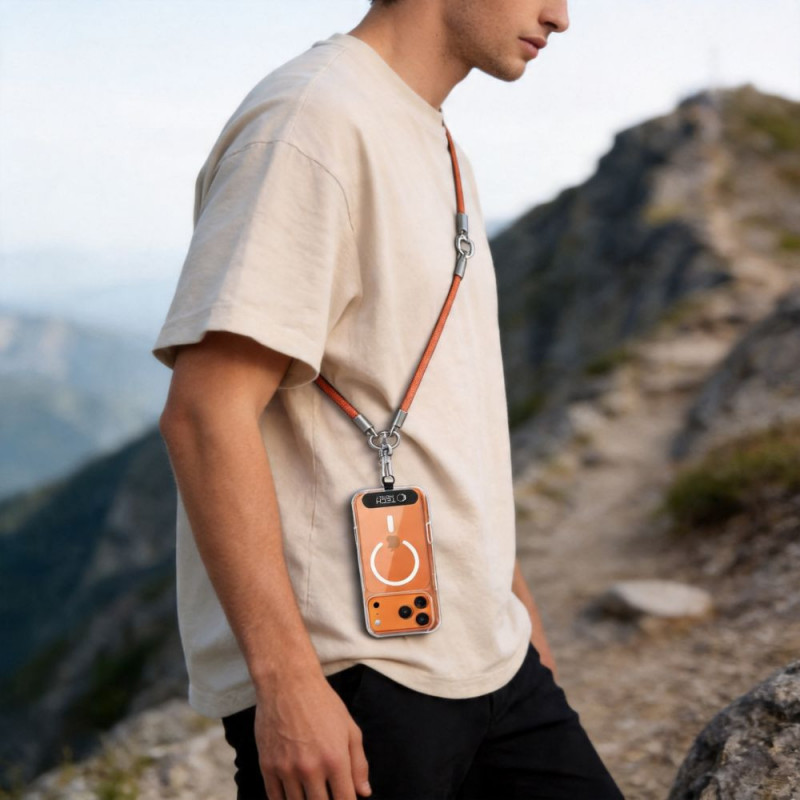Tech-Protect C10S Rope Crossbody & Wrist Phone Strap Set, Orange/Titanium