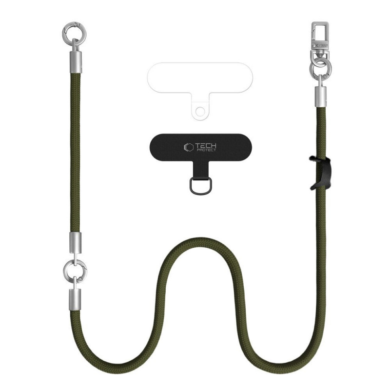 Tech-Protect C10S Rope Crossbody & Wrist Phone Strap Set, Olive Green/Titanium