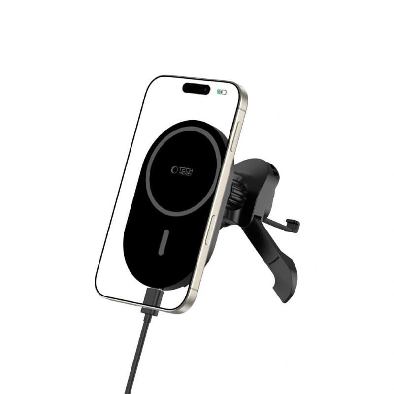 Tech-Protect MM15W-V6 Magnetic MagSafe Stable Vent Car Mount with 15W Wireless Charger, Black