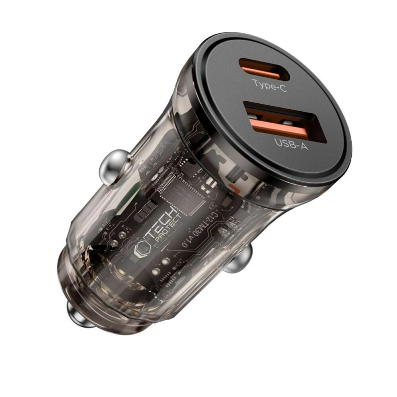 Tech-Protect CC01 2-Port Car Charger USB-A / USB-C, PD 30W / QC 3.0, Black