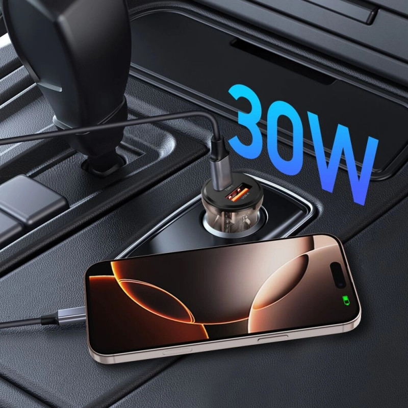 Tech-Protect CC01 2-Port Car Charger USB-A / USB-C, PD 30W / QC 3.0, Black