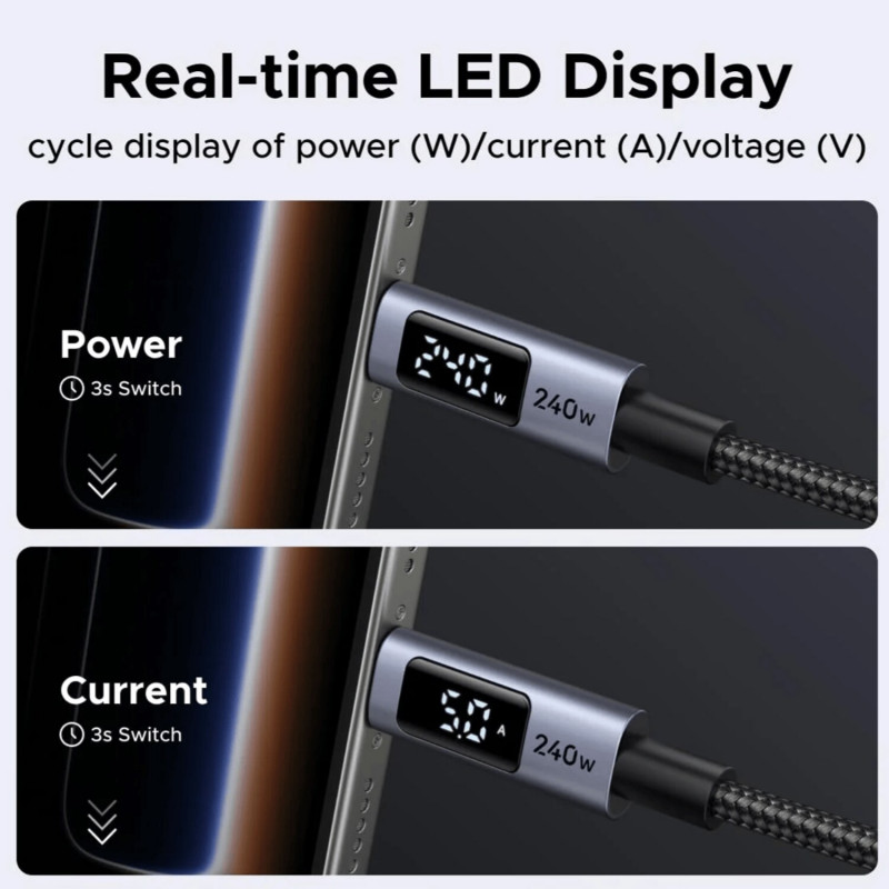 Ugreen L530 USB-C to USB-C cable, PD 240 W, 480 Mbps, with display, 2 m, black