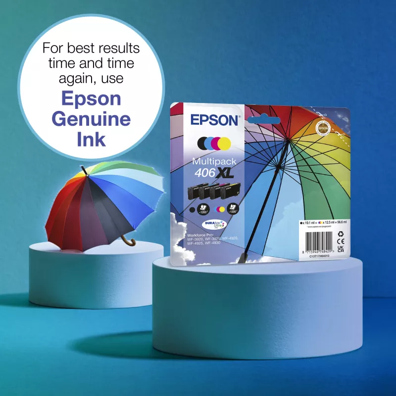 Epson 406XL Umbrella DURABrite Ultra Multipack EasyMail 4-pack, XL (C13T17H64510)