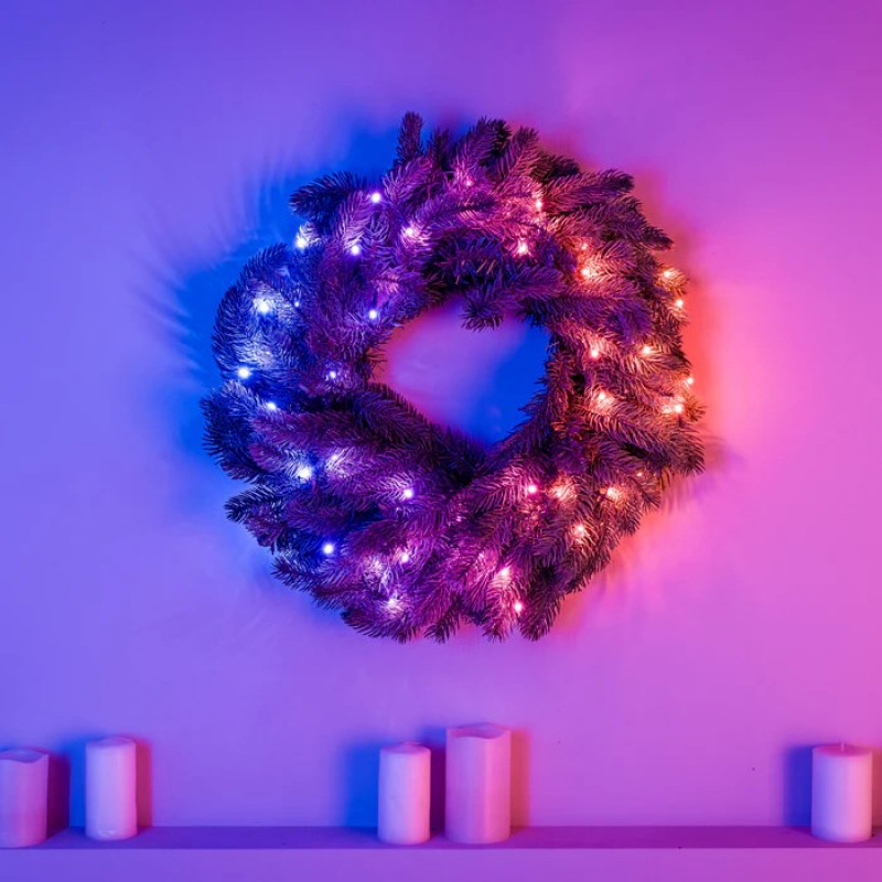 Twinkly Pre-lit Wreath 50 RGB LED, Green wire, Plug type C, 60 cm