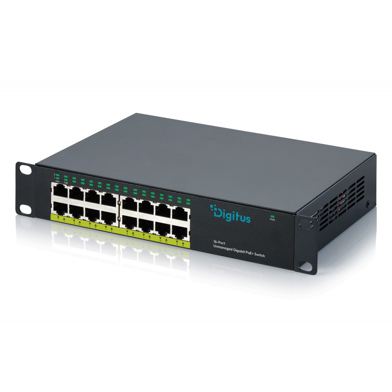 DIGITUS DN-95334 10 Gigabit 16-Port Unmanaged PoE+ Switch (120 W)