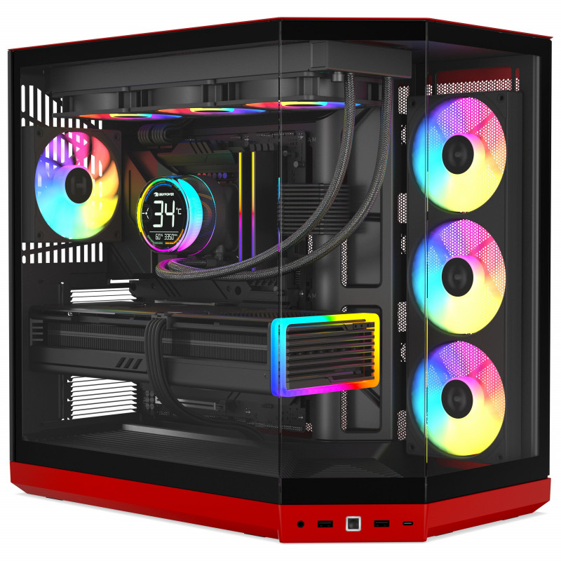 HYTE Y50 Wild Cherry PC Case, Red, Tempered Glass x 3