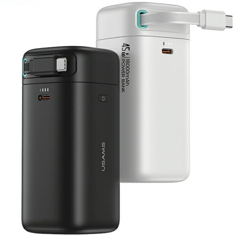 USAMS US-CD216 XMF Series Powerbank 18000 mAh, PD 45W Fast Charge, with USB-C Cable, white