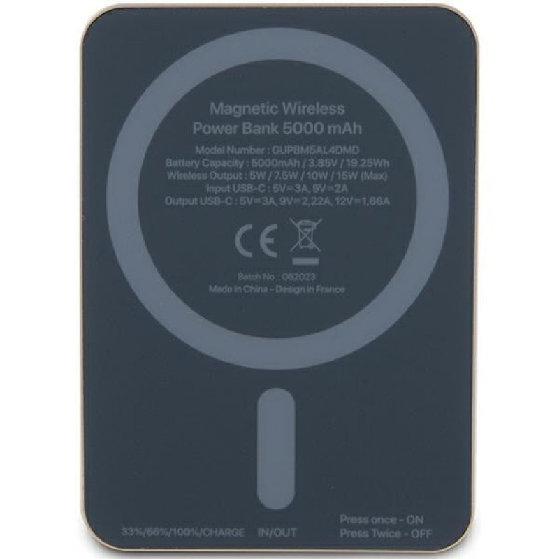 Guess GUPBM5AL4DMD 4G Strassed Metal Logo MagSafe Induction Powerbank 5000 mAh, 15W, gold