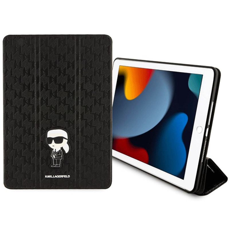 Karl Lagerfeld KLFC10SAKHPKK Saffiano Monogram Ikonik Bookcase for Apple iPad 10.2 (7th, 8th, 9th gen), black