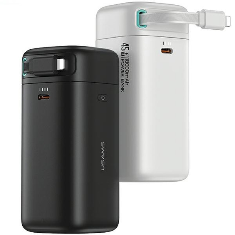 USAMS US-CD217 XMF Series Powerbank 18000 mAh, PD 45W Fast Charge, with Lightning Cable, white