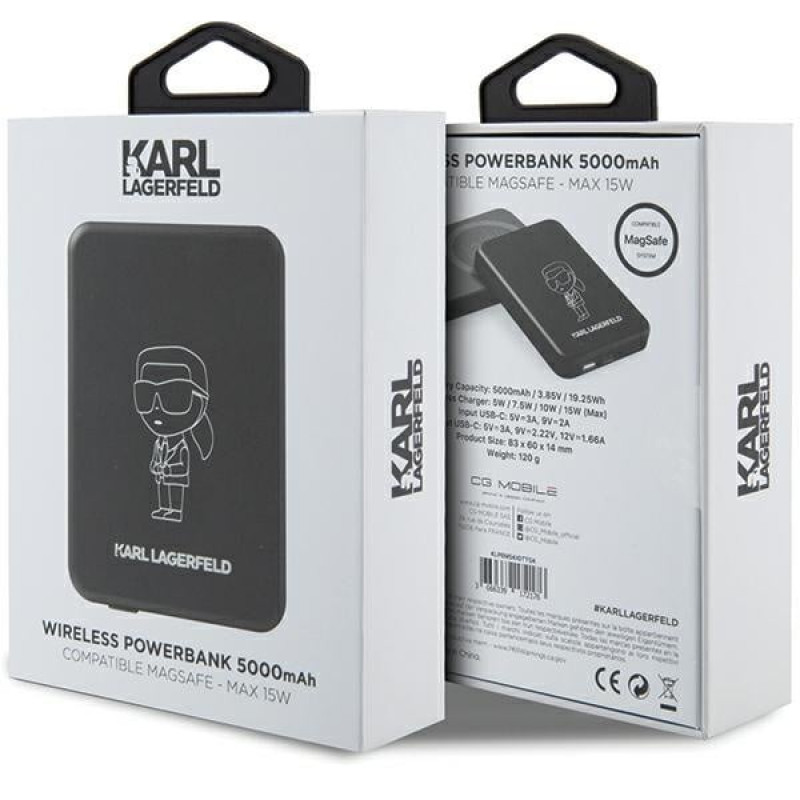 Karl Lagerfeld KLPBM5KIOTTGK Induction Power Bank 5000 mAh 15W, Outline Ikonik, MagSafe, black