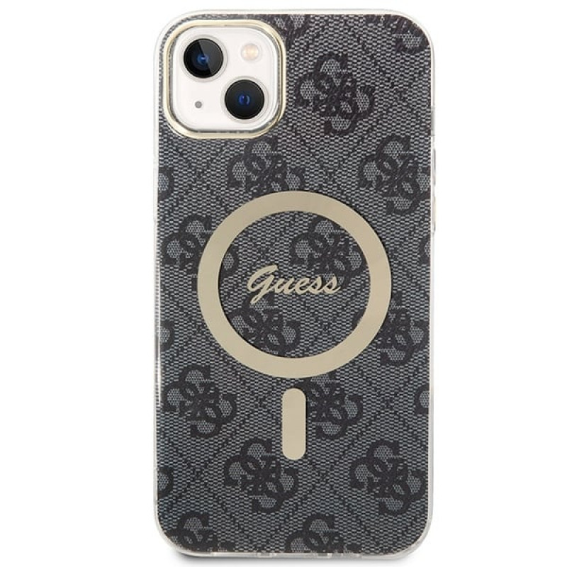 Guess GUBPP14SH4EACSK Hardcase for Apple iPhone 14 + Wireless Charger, 4G Print, MagSafe, black