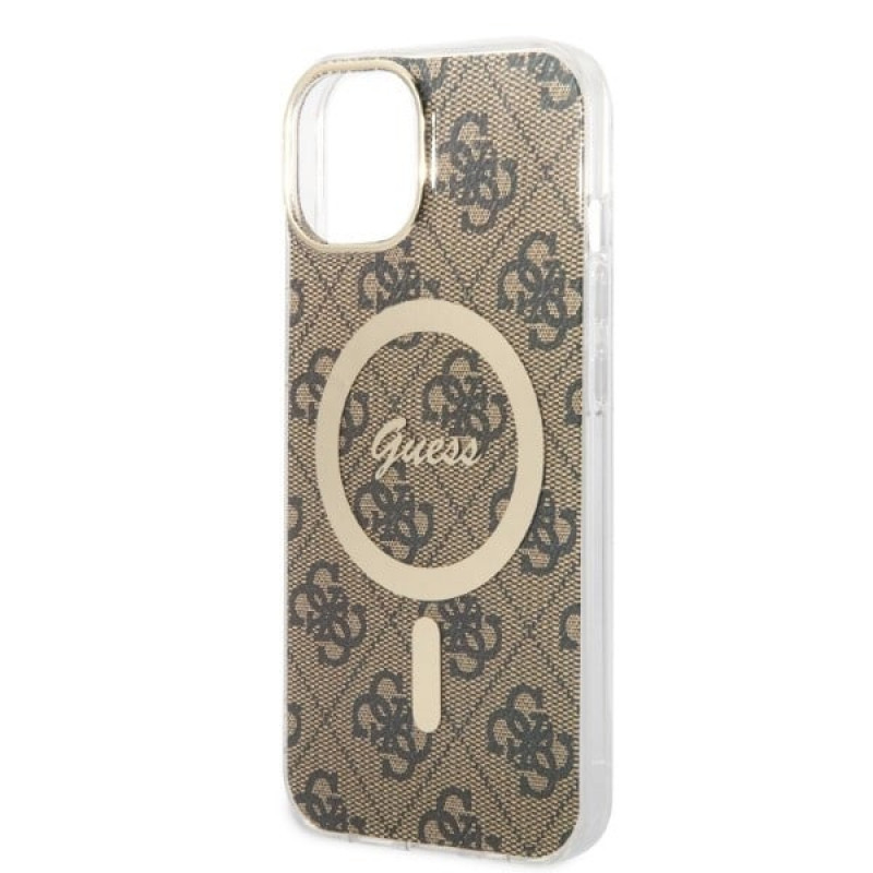 Guess GUBPP14SH4EACSW Hardcase for Apple iPhone 14 + Wireless Charger, 4G Print, MagSafe, brown