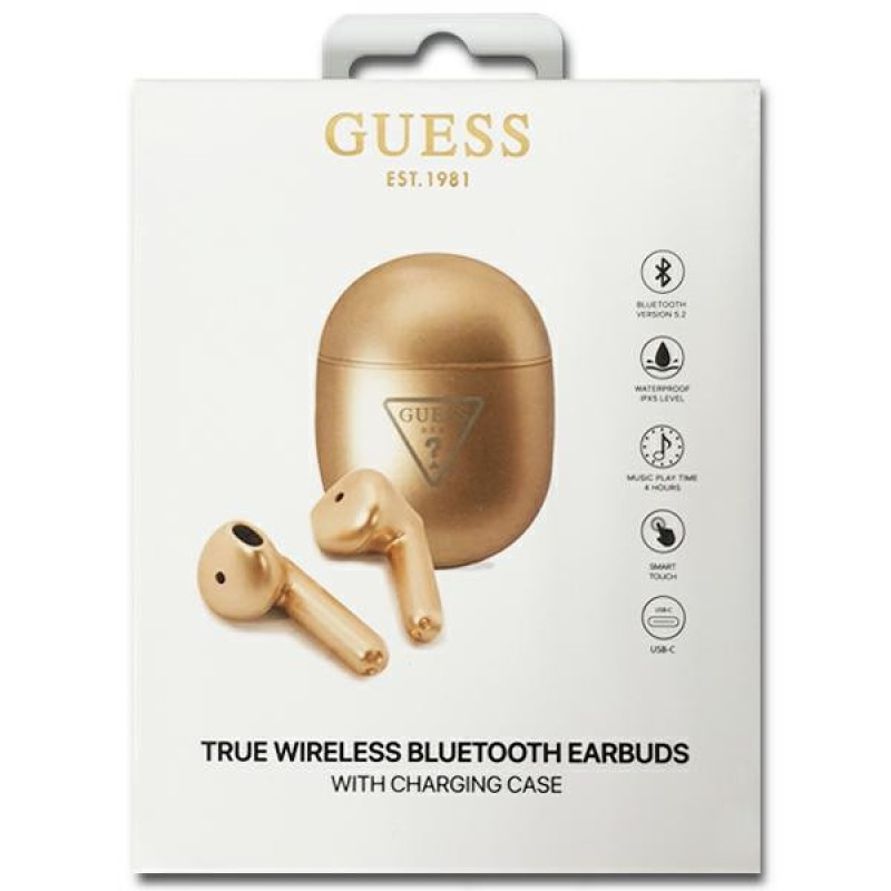 Guess GUTWST82TRD Wireless TWS In-Ear Headphones with Docking Station, Triangle Logo, Bluetooth 5.0, gold