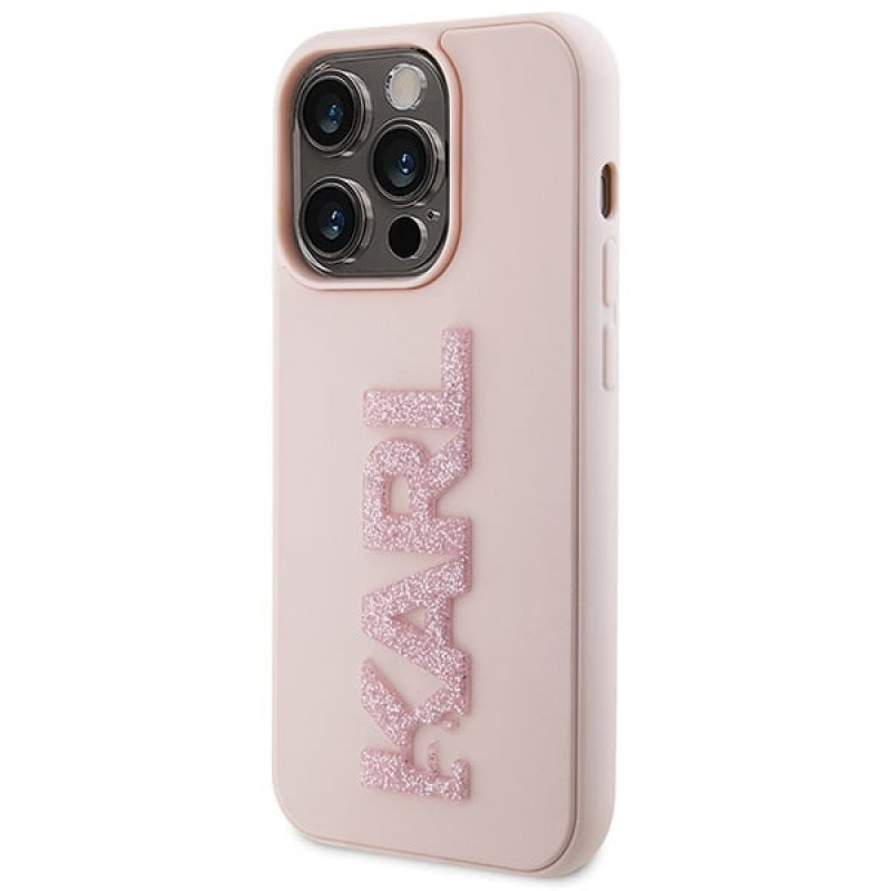 Karl Lagerfeld KLHCP15X3DMBKCP Hardcase for Apple iPhone 15 Pro Max, 3D Rubber Glitter Logo, pink