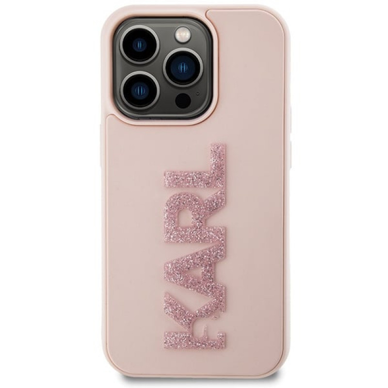 Karl Lagerfeld KLHCP15X3DMBKCP Hardcase for Apple iPhone 15 Pro Max, 3D Rubber Glitter Logo, pink