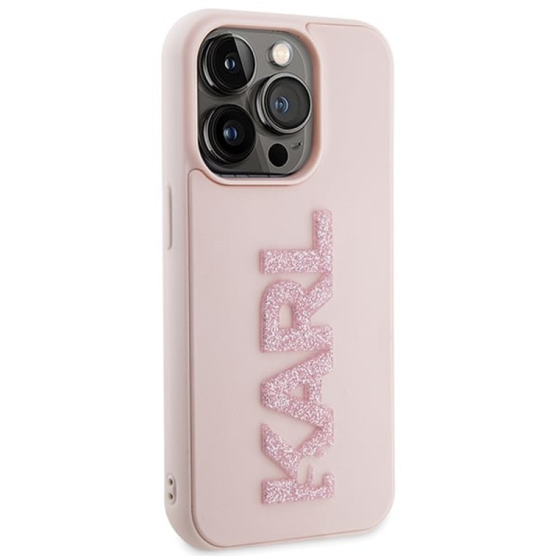 Karl Lagerfeld KLHCP15X3DMBKCP Hardcase for Apple iPhone 15 Pro Max, 3D Rubber Glitter Logo, pink