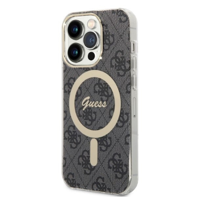 Guess GUBPP14XH4EACSK Case + Wireless Charger Apple iPhone 14 Pro Max Black Hardcase, 4G Print, MagSafe