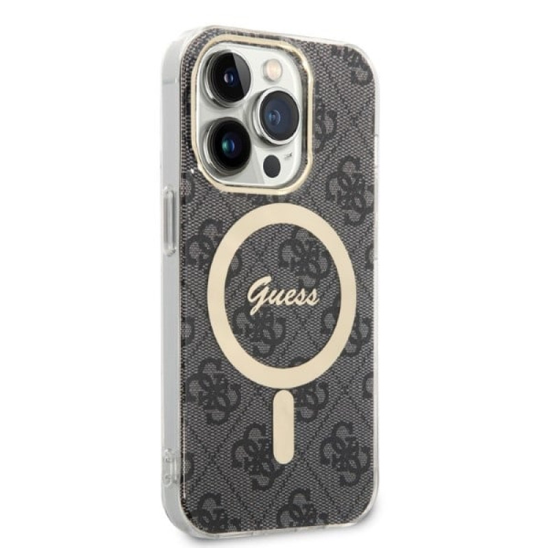 Guess GUBPP14XH4EACSK Case + Wireless Charger Apple iPhone 14 Pro Max Black Hardcase, 4G Print, MagSafe