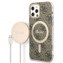Guess GUBPP12MH4EACSW Case + Wireless Charger Apple iPhone 12 / iPhone 12 Pro Brown Hardcase, 4G Print, MagSafe