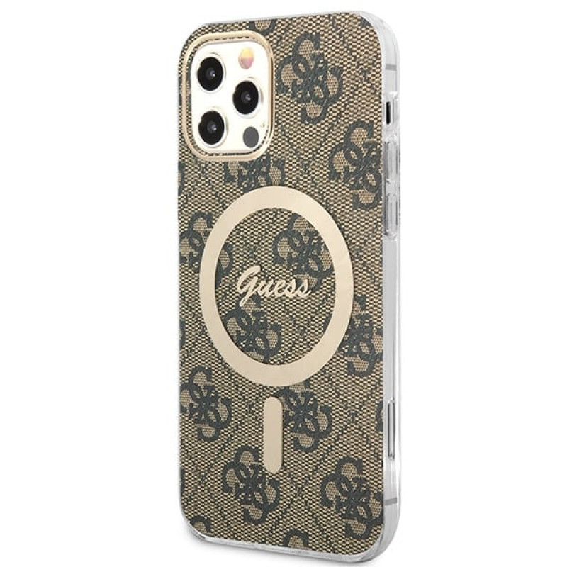 Guess GUBPP12MH4EACSW Case + Wireless Charger Apple iPhone 12 / iPhone 12 Pro Brown Hardcase, 4G Print, MagSafe