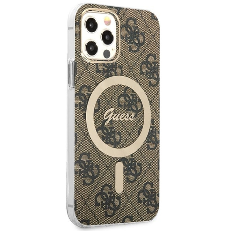 Guess GUBPP12MH4EACSW Case + Wireless Charger Apple iPhone 12 / iPhone 12 Pro Brown Hardcase, 4G Print, MagSafe