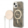 Guess GUBPP14MH4EACSW Case + Wireless Charger Apple iPhone 14 Plus / iPhone 15 Plus Brown Hardcase, 4G Print, MagSafe