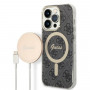 Guess GUBPP14LH4EACSK Case + Wireless Charger Apple iPhone 14 Pro Black Hardcase, 4G Print, MagSafe