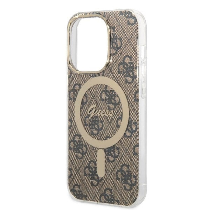 Guess GUBPP14XH4EACSW Case + Wireless Charger Apple iPhone 14 Pro Max Brown Hardcase, 4G Print, MagSafe