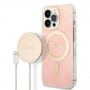 Guess GUBPP13LH4EACSP Case + Wireless Charger Apple iPhone 13 Pro Pink Hardcase, 4G Print, MagSafe