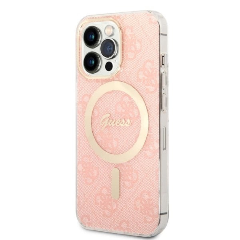 Guess GUBPP13LH4EACSP Case + Wireless Charger Apple iPhone 13 Pro Pink Hardcase, 4G Print, MagSafe