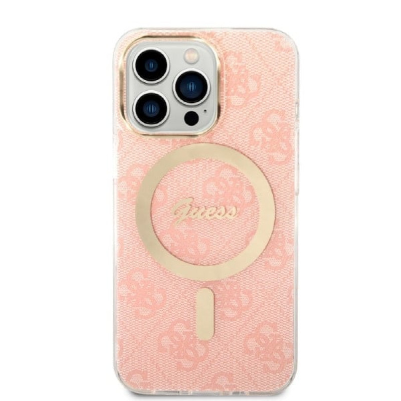 Guess GUBPP13LH4EACSP Case + Wireless Charger Apple iPhone 13 Pro Pink Hardcase, 4G Print, MagSafe