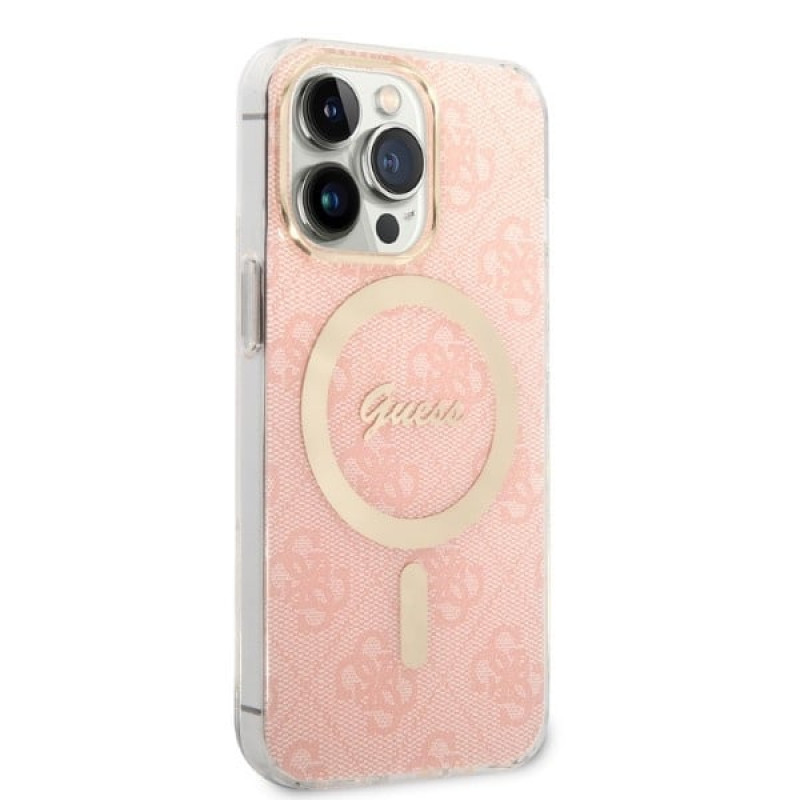 Guess GUBPP13LH4EACSP Case + Wireless Charger Apple iPhone 13 Pro Pink Hardcase, 4G Print, MagSafe
