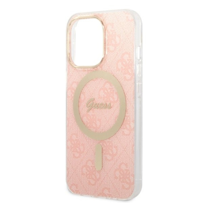 Guess GUBPP13LH4EACSP Case + Wireless Charger Apple iPhone 13 Pro Pink Hardcase, 4G Print, MagSafe