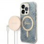 Guess GUBPP14XH4EACSB Case + Wireless Charger Apple iPhone 14 Pro Max Blue Hardcase, 4G Print, MagSafe