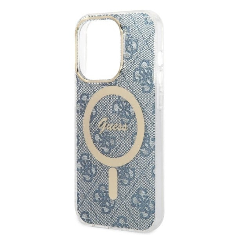Guess GUBPP14XH4EACSB Case + Wireless Charger Apple iPhone 14 Pro Max Blue Hardcase, 4G Print, MagSafe