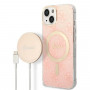 Guess GUBPP14MH4EACSP Case + Wireless Charger Apple iPhone 14 Plus / iPhone 15 Plus Pink Hardcase, 4G Print, MagSafe