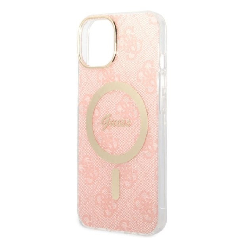 Guess GUBPP14MH4EACSP Case + Wireless Charger Apple iPhone 14 Plus / iPhone 15 Plus Pink Hardcase, 4G Print, MagSafe